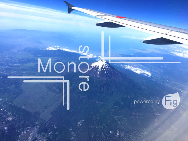 Photograph of airplane wings and Mt. Fuji